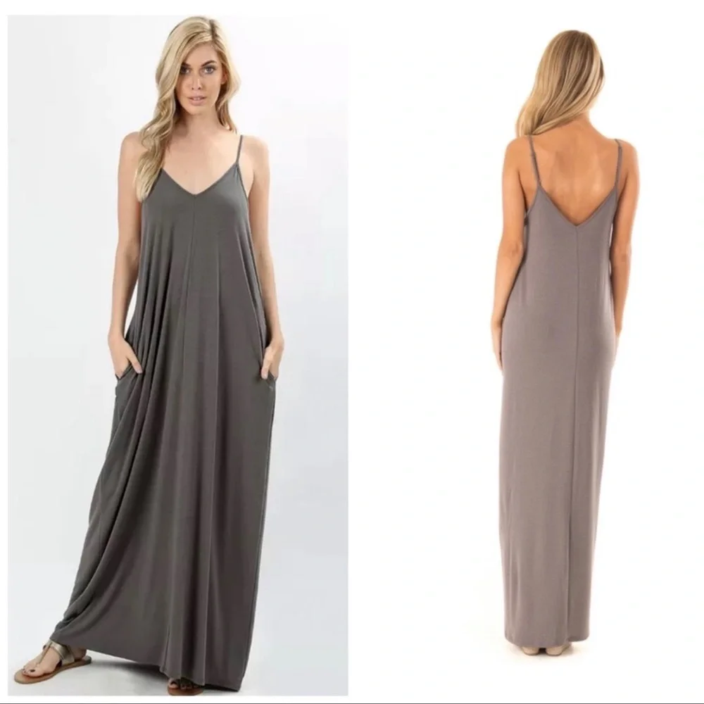 Brand New V-Neck Plus Size Maxi Dress Charcoal Gray Various - Picture 3 of 7